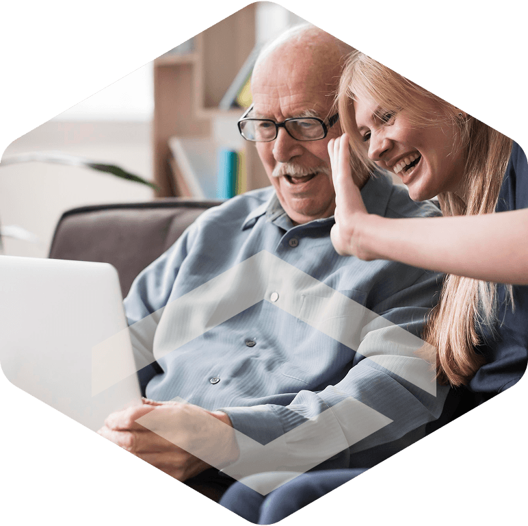 Elderly resident with caregiver