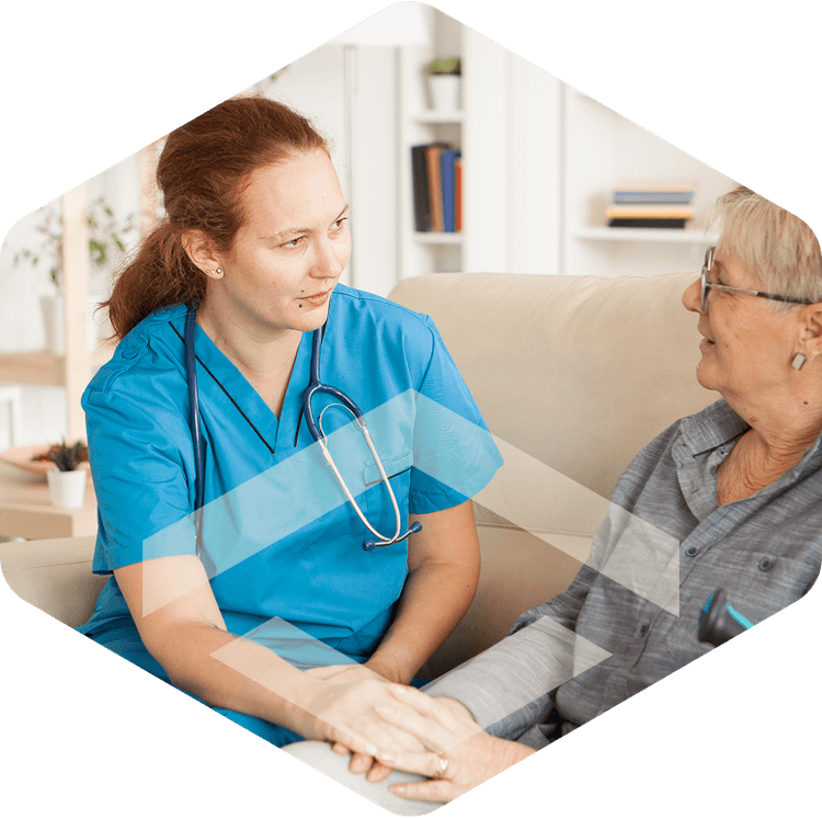 Skilled nurse caring for an elderly resident
